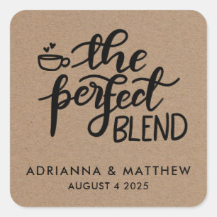 The Perfect Blend Script Kraft Paper Wedding Favou Square Sticker