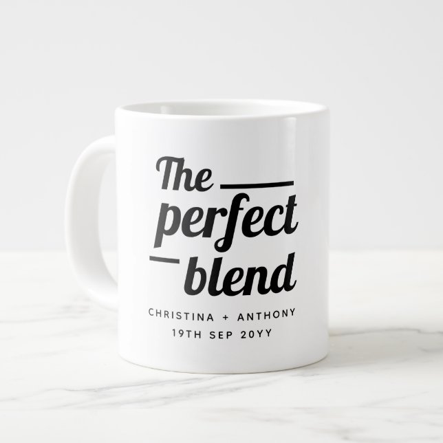 The Perfect Blend Wedding Favour Drink Large Coffee Mug (Front Left)