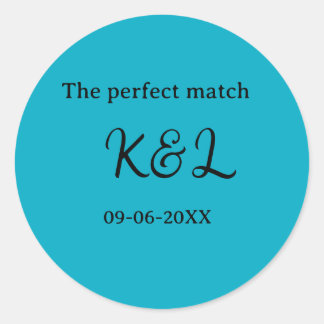 The perfect match couple name letter date blue sim classic round sticker