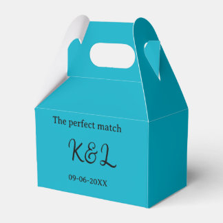 The perfect match couple name letter date blue sim favour box