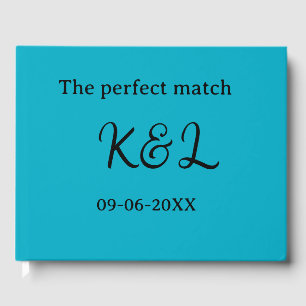 The perfect match couple name letter date blue sim guest book