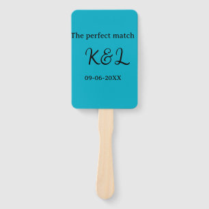 The perfect match couple name letter date blue sim hand fan