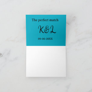 The perfect match couple name letter date blue sim thank you card