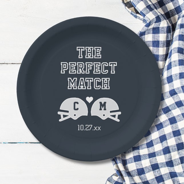 The Perfect Match Football Wedding Monogram Paper Plate (Creator Uploaded)