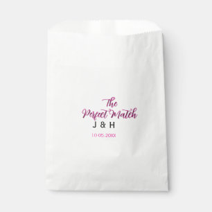 The perfect match pink black name date wedding cou favour bags