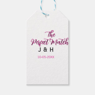 The perfect match pink black name date wedding cou gift tags