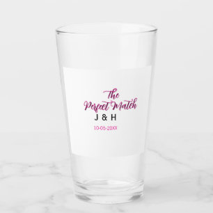 The perfect match pink black name date wedding cou glass