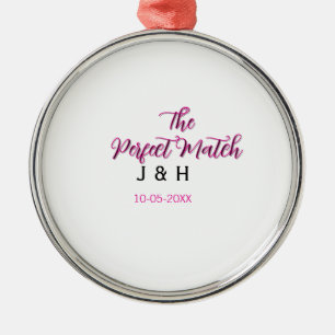 The perfect match pink black name date wedding cou metal tree decoration
