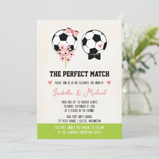 The Perfect Match Soccer Ball Wedding Invitation (Standing Front)