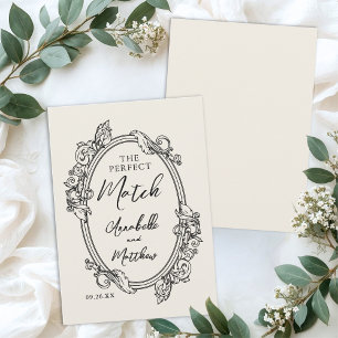 The Perfect Match Vintage Drawn Wedding Favor Invitation