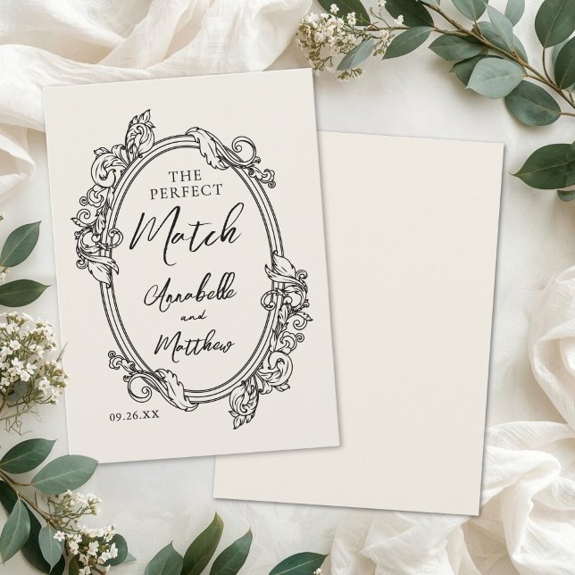 The Perfect Match Vintage Drawn Wedding Favour Invitation (The Perfect Match Vintage Drawn Wedding Favor Invitation)