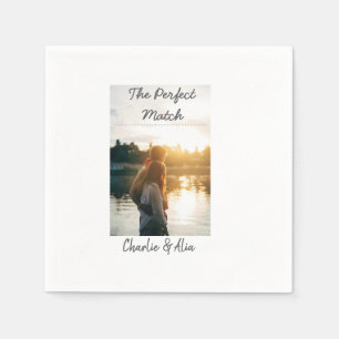 The perfect match wedding couple photo modern add napkin
