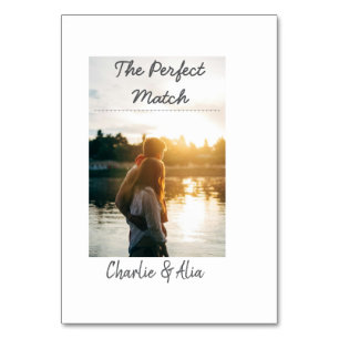 The perfect match wedding couple photo modern add  table number