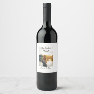 The perfect match wedding couple photo modern add wine label