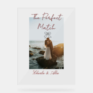 The perfect match wedding couple photo retro mauve acrylic sign