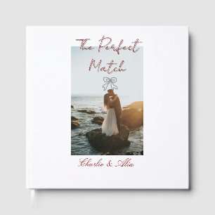The perfect match wedding couple photo retro mauve guest book