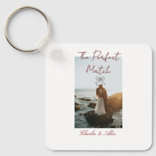 The perfect match wedding couple photo retro mauve key ring