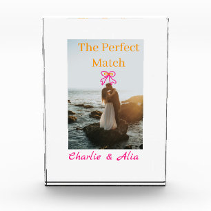 The perfect match wedding couple photo retro pink  block