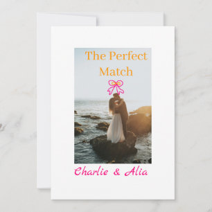 The perfect match wedding couple photo retro pink invitation