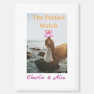The perfect match wedding couple photo retro pink  magnet