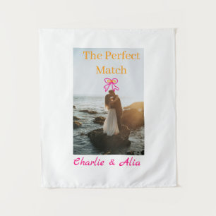 The perfect match wedding couple photo retro pink  tapestry