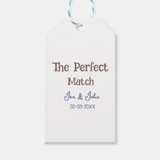 the perfect match wedding grey name date blue gift tags