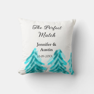 The perfect match winter blue pine tree wedding na cushion