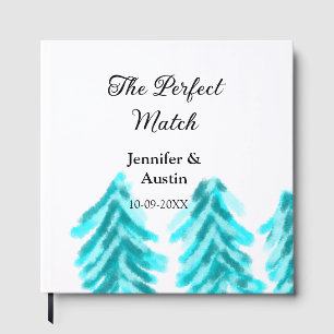 The perfect match winter blue pine tree wedding na guest book