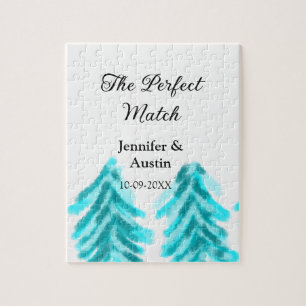 The perfect match winter blue pine tree wedding na jigsaw puzzle