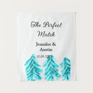 The perfect match winter blue pine tree wedding na tapestry