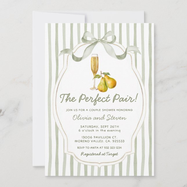 The Perfect Pair Couples Shower Pear Invitation (Front)