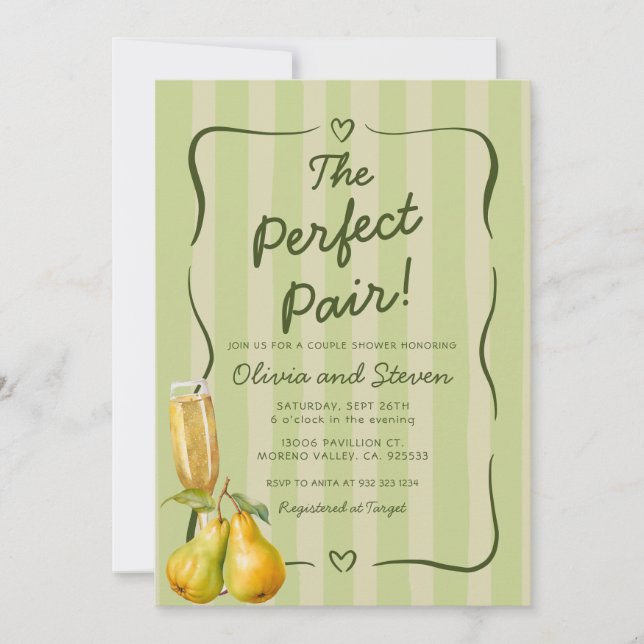 The Perfect Pair, Pear Theme Bridal Shower Invitation (Front)