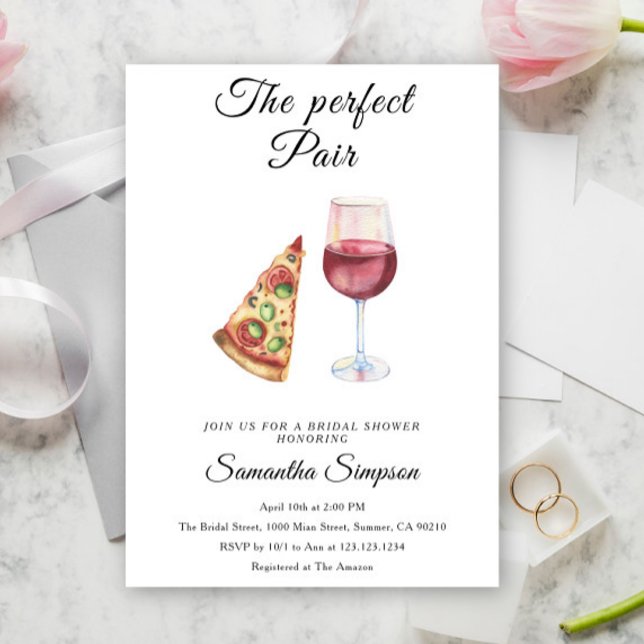 The Perfect Pair Wine and Pizza Bridal Shower Invitation (Creator Uploaded)