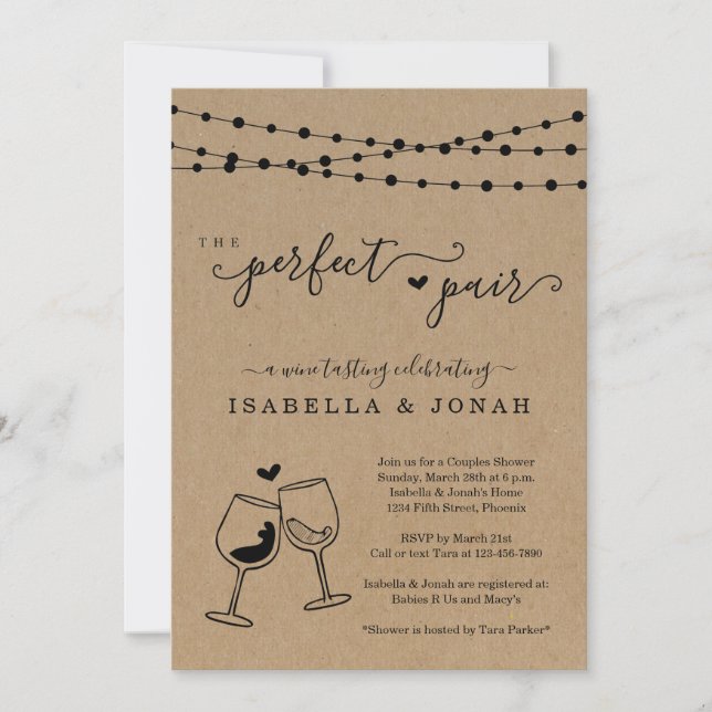 The Perfect Pair Wine Tasting Couple's Shower Invitation (Front)