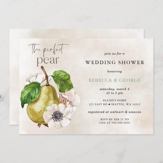 The Perfect Pear Couple's Wedding Shower Invitation (Front/Back)