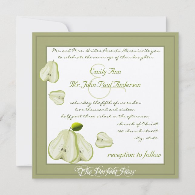 The Perfect Pear Wedding Invitation (Front)