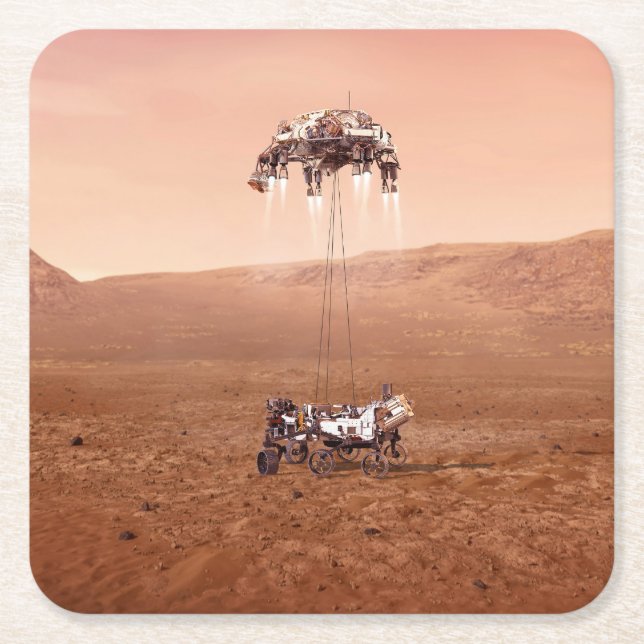 The Perseverance Rover Landing Safely On Mars. Square Paper Coaster (Front)