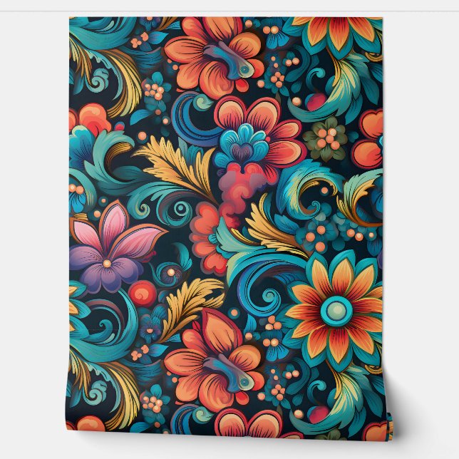 The Petal Psychedelia Botanical Wallpaper (Unrolling)