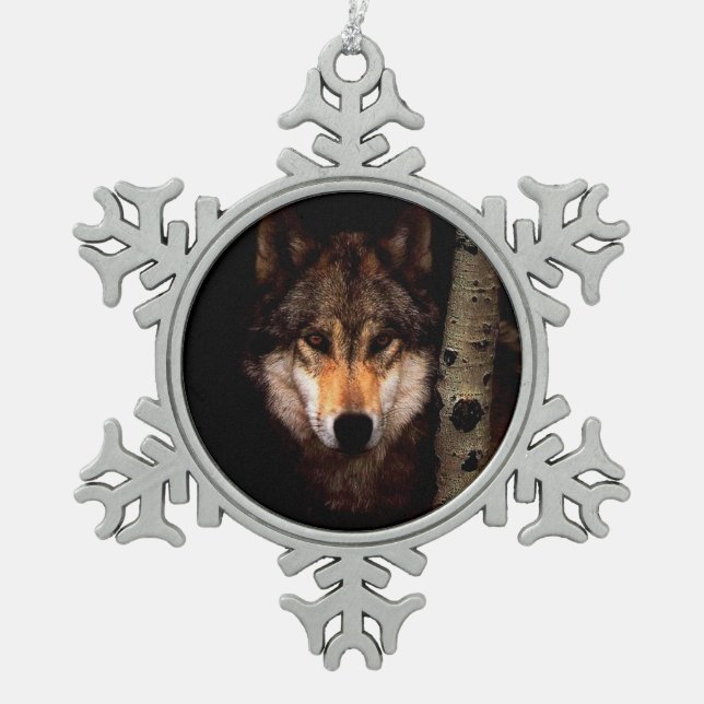 The Phantom Wolf Snowflake Pewter Christmas Ornament (Front)