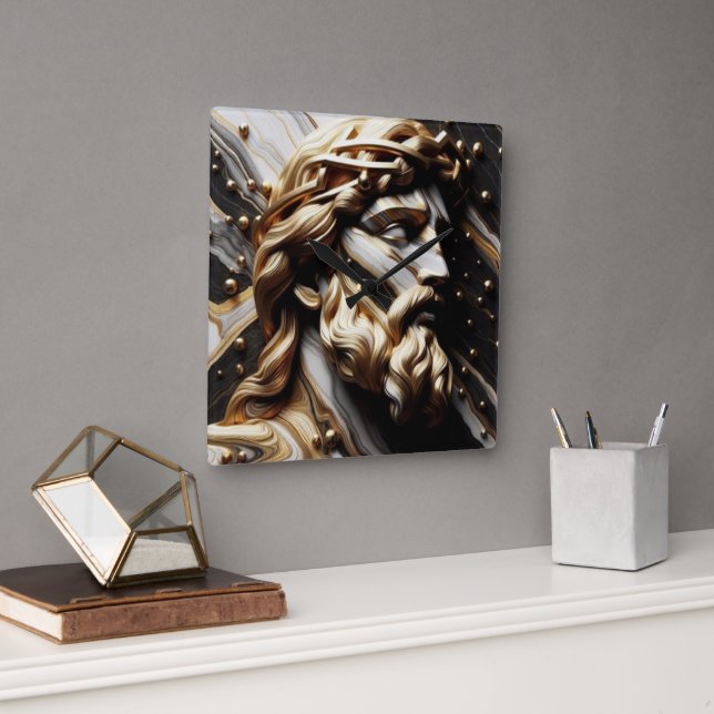 The Philosopher A Portrait of Wisdom and Strength Square Wall Clock (Office)