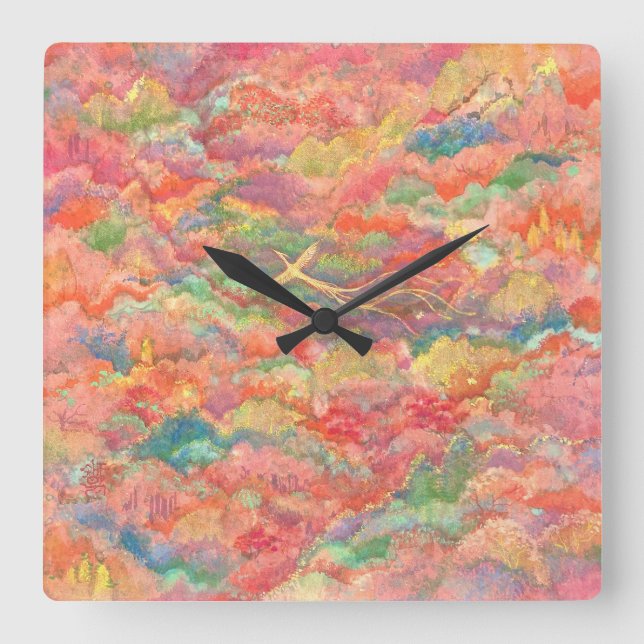 The Phoenix's Flight Square Wall Clock (Front)