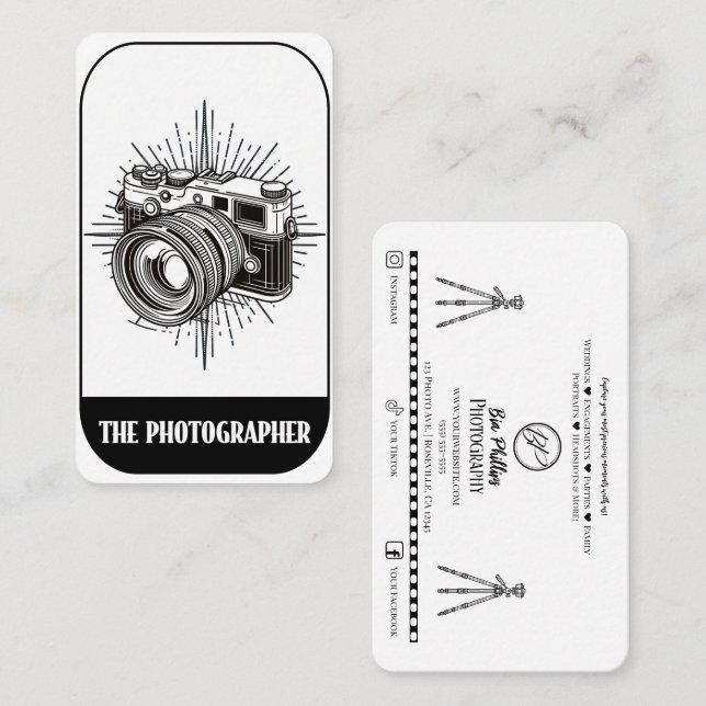 The Photographer Black DSLR Tarot Photography Business Card (Front/Back)