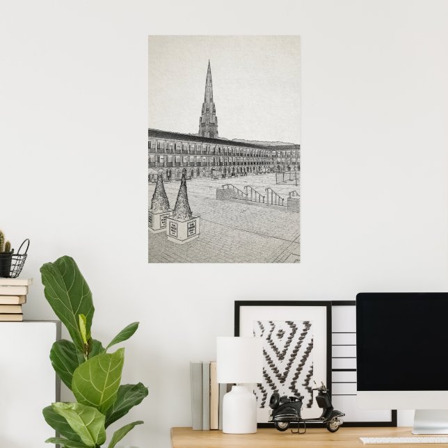 The Piece Hall, Halifax, Architectural Sketch Poster (Home Office)