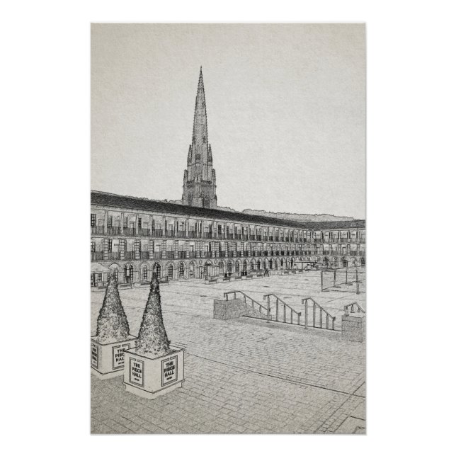 The Piece Hall, Halifax, Architectural Sketch Poster (Front)