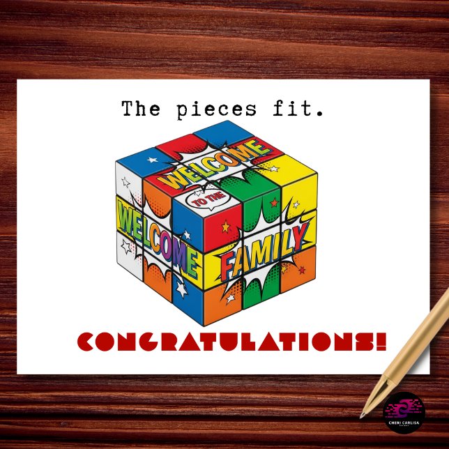The Pieces Fit Welcome to the Family Congrats Card (The pieces fit. Welcome to the family—congratulations on finding your perfect match!)