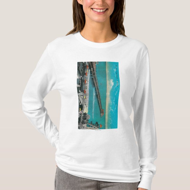 The Pier and Beach and Long Beach T-Shirt (Front)