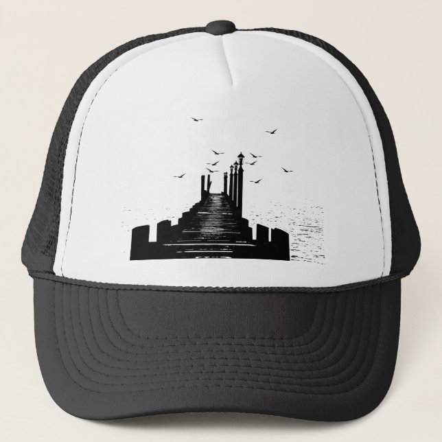 the pier the seagulls sea graphics trucker hat (Front)