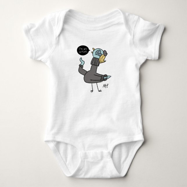 The Pigeon I'm an Artist Baby White Bodysuit (Front)