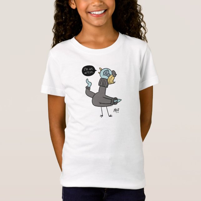 The Pigeon I'm an Artist Girls White T-Shirt  (Front)