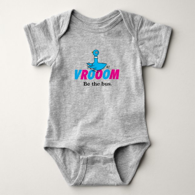 The Pigeon Vroom Baby Heather Bodysuit (Front)
